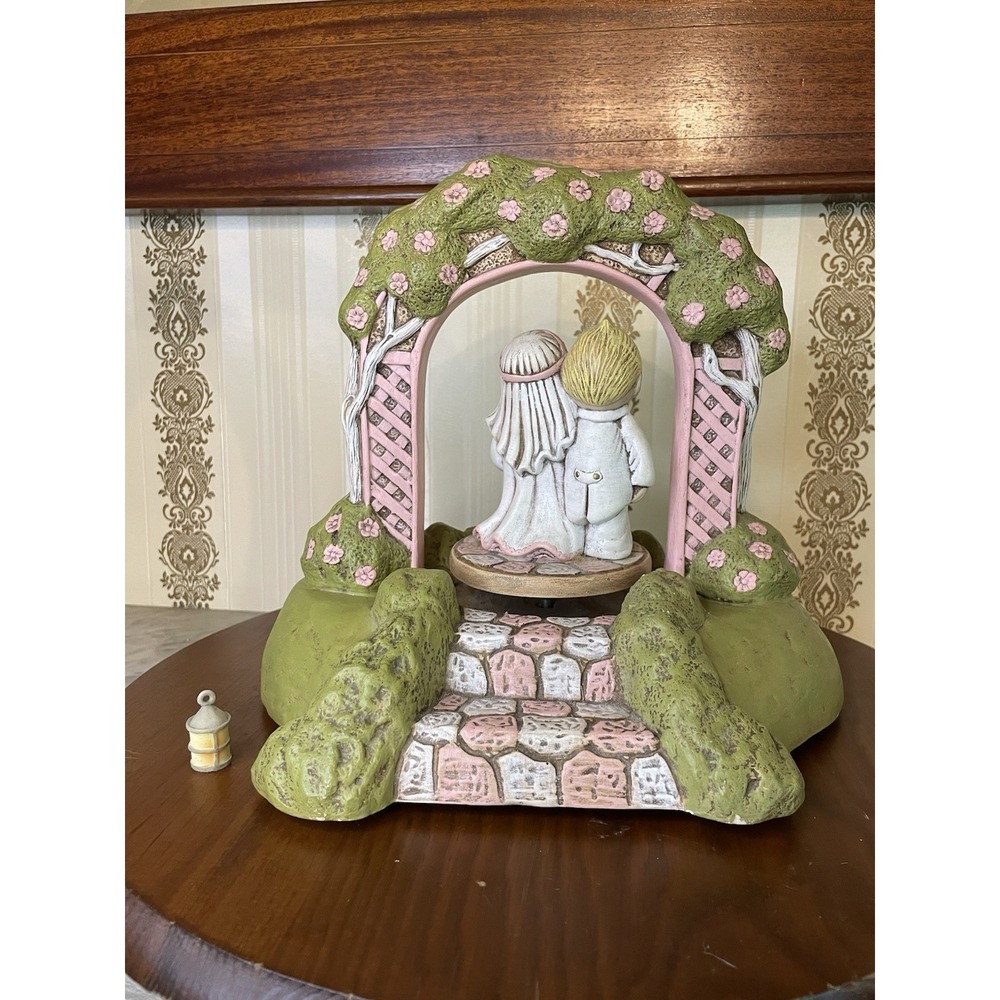 Vintage Ceramic | Here Comes Bride Groom | Musical Figurine Floral Trellis Arch